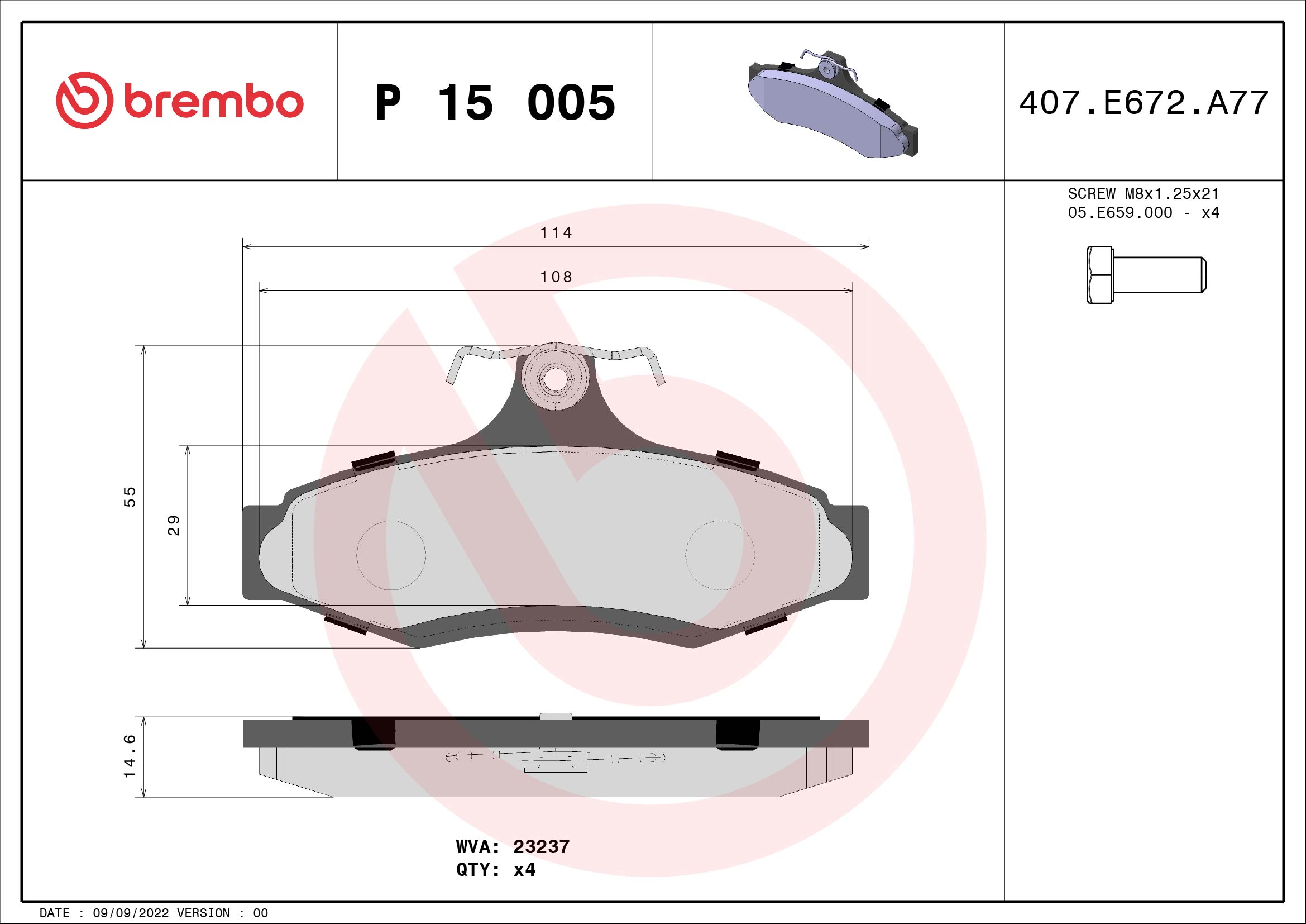A.B.S. P 15 005 BREMBO Bremsbelagsatz, Scheibenbremse